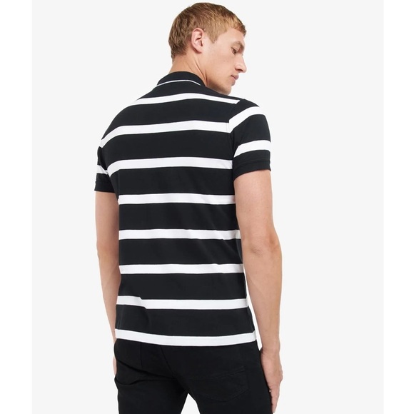 EUC Men’s Size Small EXPRESS Striped Polo Shirt 100% Cotton In Black & White - Picture 1 of 11